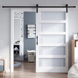 ROYMELO 42x84 Inch Glass Sliding Barn Door Slab and 7ft Hardware Kit Included, 5 Frosted Glass, LVL Wood Panel Covered with White Water-Proof Scratch-Proof PVC Surface, Simple DIY Assembly ROYMELO