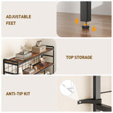 RALGEND Triple 6-Tier Bookshelf, Industrial Large Bookcase with 18 Open Display Shelves, Modern Tree Bookcase with Metal Frame and Hanging Function for Living Room, Home Office, Rustic Brown and Black