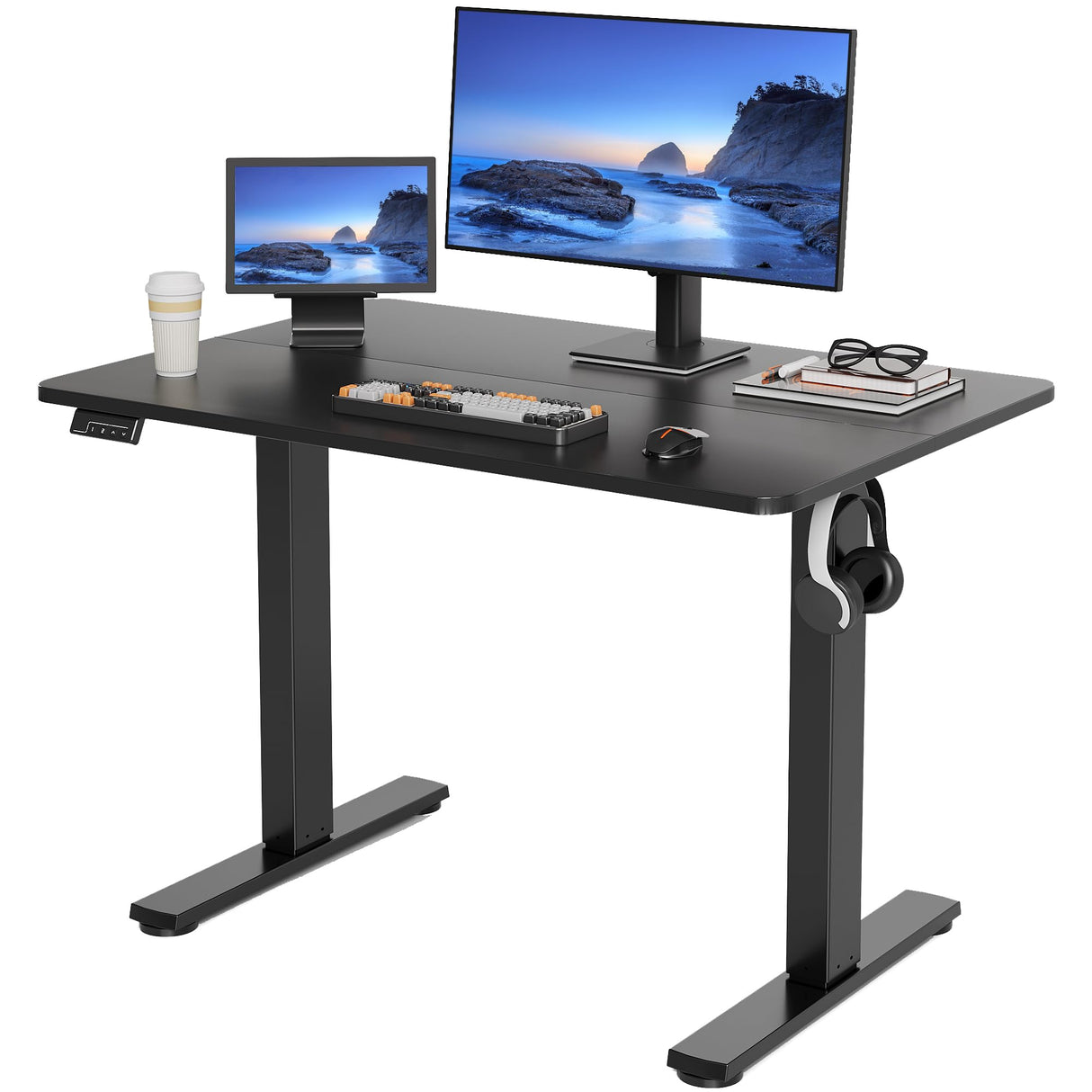 LongKe Electric Standing Desk Adjustable Height, 40x24 Inches Sit Stand up Desktop for Home Office, Ergonomic Rising Computer Table with Memory Preset, Black LongKe