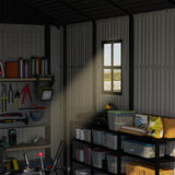 Patiowell 8 x 10 FT Resin Outdoor Storage Shed with Floor, Plastic Shed with Window and Lockable Door for Garden, Backyard, Tool Storage Use, Easy to Install in Beige (Kick-it Shed) Patiowell