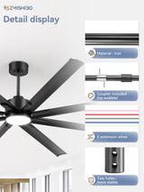 ZMISHIBO 36 Inch Ceiling Fan Downrod with Coupler, 1" Diameter and 36" Height Ceiling Fan Extension Rod with Wires, Downrods Extension for Most of Ceiling Fans, Black, Not Threaded ZMISHIBO