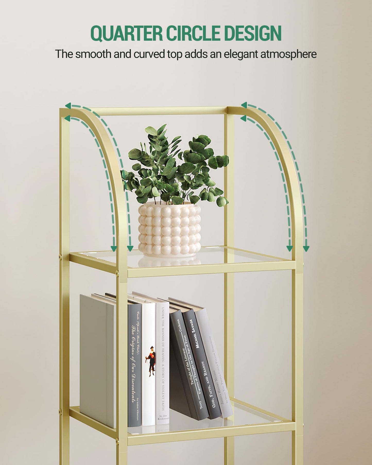 Hzuaneri Gold Arched 6-Tier Tempered Glass Bookshelf for Elegant Storage - WoodArtSupply