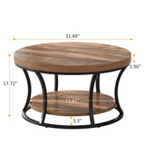 Condemo Round Coffee Table for Living Room, 2-Tier Circle Coffee Table with Storage, Accent Center Table Modern Design, Rustic Brown and Black Condemo