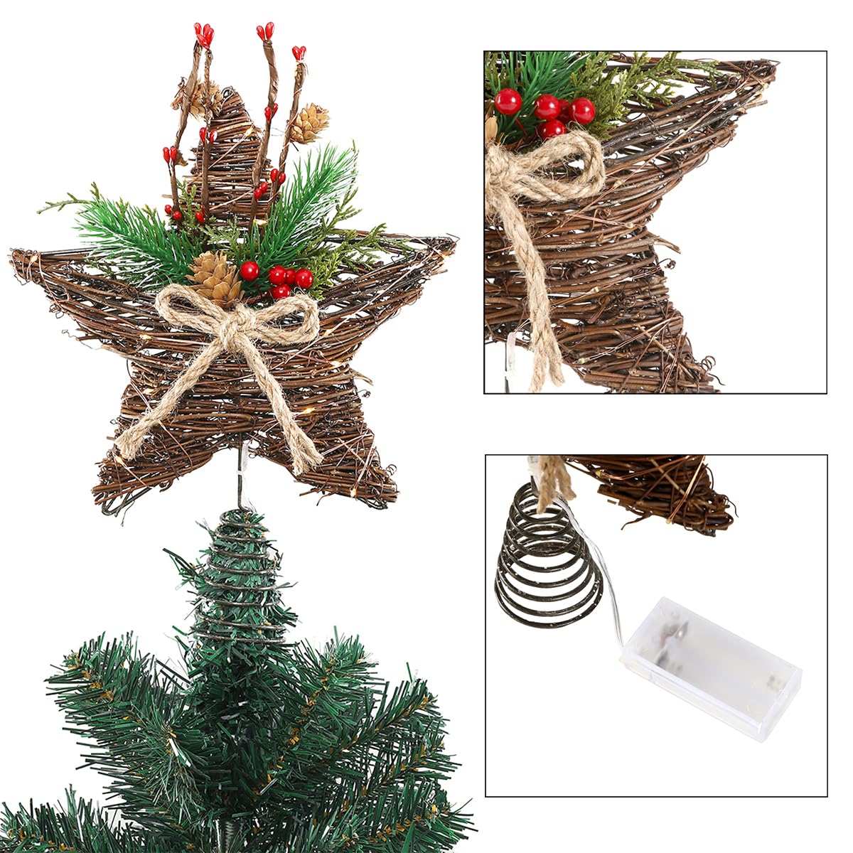 9-Inch Rattan Natural Star Christmas Tree Topper,Rustic Farmhouse Xmas Treetop for Indoor Christmas Tree Decorations Holiday Seasonal Decor