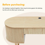 Home Office Oval Desk with Sliding Tambour Door and Drawer, Modern Fluted Wood Executive Computer Storage Desk for Study, Living Room, Bedroom, Office - Natural ORRD