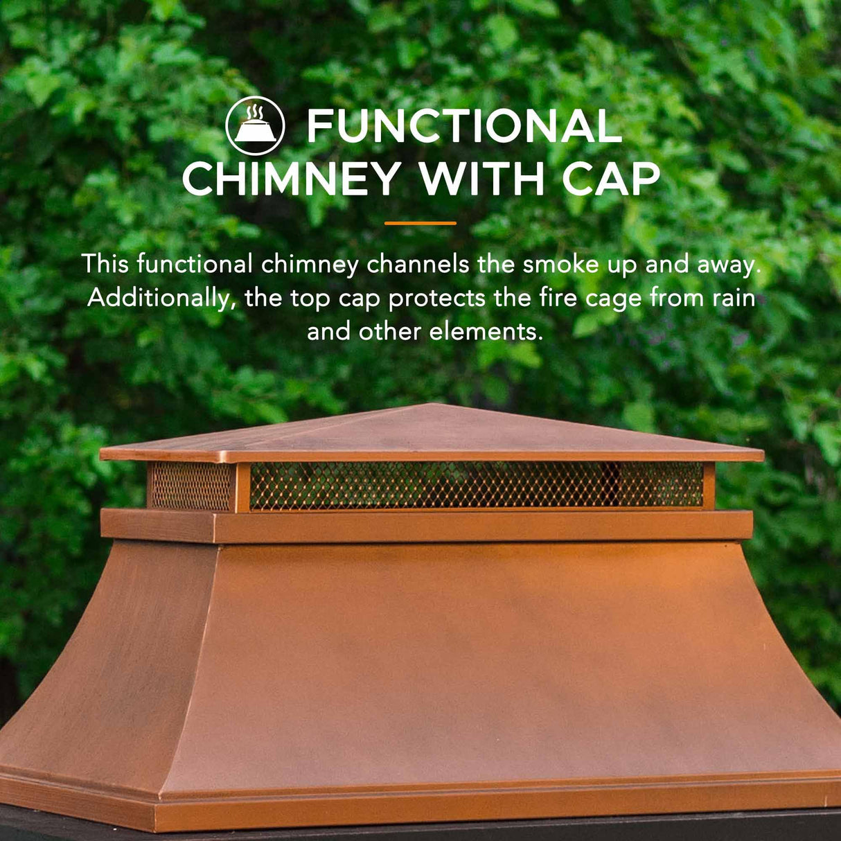 Sunjoy Outdoor Fireplace, Patio Wood Burning Fireplace with Steel Chimney, Mesh Spark Screen Doors, Fire Poker, and Removable Grate, Copper and Black Sunjoy