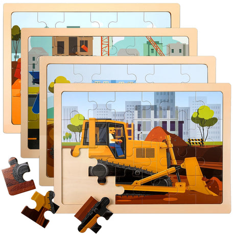 Wooden Vehicle Puzzles for Kids Age 3 4 5 Year Old, 4 Pack 24 Pcs Montessori Toddler Jigsaw Puzzles for Girl boy Activities Preschool Learning Educational Birthday Gift Travel Autistic Wooden Toys LACCHOUFEE