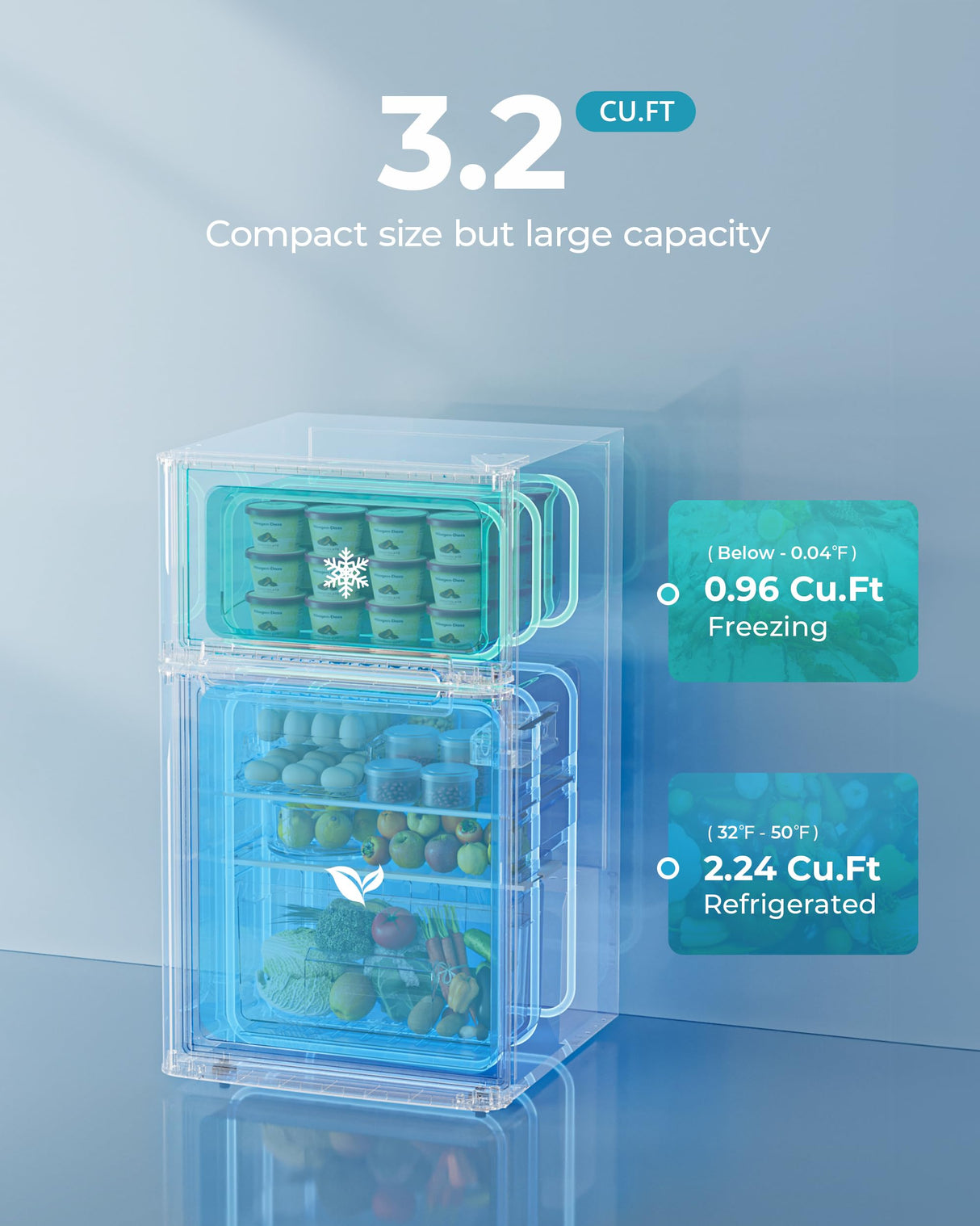 EUHOMY Mini Fridge with Freezer, 3.2 Cu.Ft Mini Refrigerator, Dorm Fridge with 2 Door For Bedroom/Apartment/Office-Food Storage Cooling Drink, Black EUHOMY