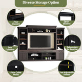 LUMISOL 4-Piece Farmhouse Entertainment Wall Unit Set for TVs up to 70", TV Stand with Bookshelves and 4 Drawers, Large Media Console with Wine Rack and Adjustable Shelves, for Living Room, Black LUMISOL