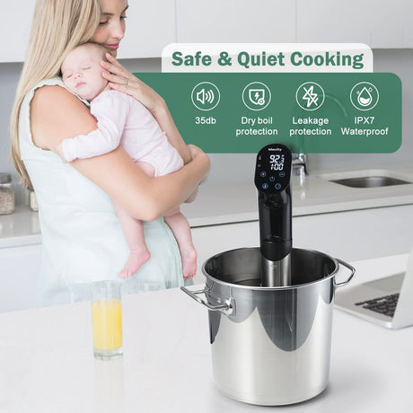Mecity Sous Vide Precision Cooker Machine 1100W Water Bath Cooking Steak Vegetable Meat Fish 0.5 Degrees Accuracy Immersion Circulator with Recipes Mecity