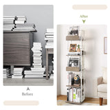Bikoney 5-Tier Rotating Bookshelf Tower - Tall Industrial White Bookcase for Corners and Small Spaces Bikoney