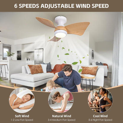 KINGTORO Ceiling Fans with Light and Remote, 30inch Wood Low Profile Ceiling Fan with Lights,Flush Mount, Dimmable Noiseless,Reversible Modern LED Ceiling Fan for Bedroom Kitchen Dining Room - WoodArtSupply