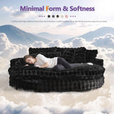 TYBOATLE 83’’ Oversized Round Chaise Lounge Chair Indoor w/Deep Seat, Round Memory Foam Couch, Comfy Fluffy Plush Chaise Lounge Indoor w/Double Cushion, Circle Bed for Livingroom (Black) TYBOATLE