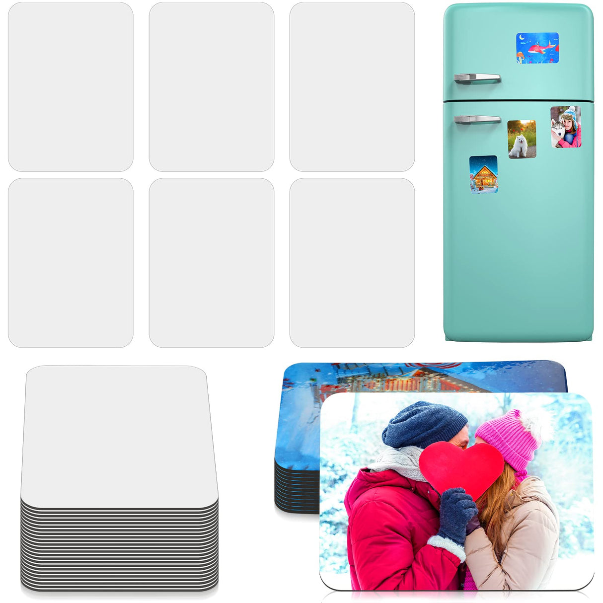 Xuhal 60 Pcs Sublimation Magnets Blanks Car Sublimation Blank Magnets Bulks DIY Decorative Magnets for Home Kitchen Refrigerator Microwave Oven Wall Door Decoration or Office Calendar (2.6 x 3.5 Inch) Xuhal