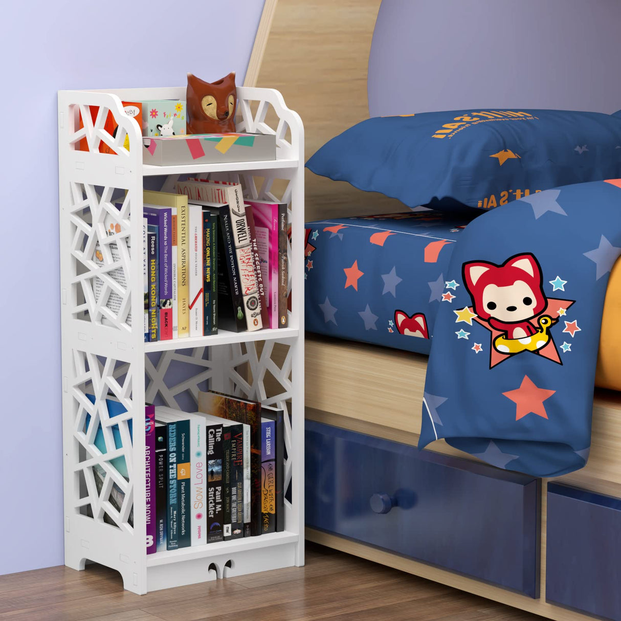 3 Tier Bookshelf, Small Bookcase for Small Spaces, Narrow Thin Book Shelf for Bedroom, 3 Shelf Bookcase for Kids Room and Living Room Rerii