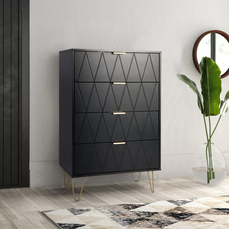 UEV 4 Drawer Dresser,Chest of Drawers,Wooden Dresser with 4 Metal Legs,Tall Dresser with Anti-Tipping Device,Dresser Set for Bedroom,Living Room (Black) UEV