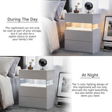 DKYNDSYN Lighted Nightstand with 3 Drawers, LED Lights with 3 Colors and Adjustable Brightness, Remote Control, 19.7" W x 14.6" D x 23.6" H, White DKYNDSYN