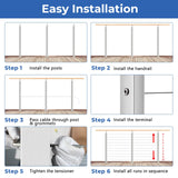 Gyykzz One-Stop Cable Railing Post Kits, 4Pack Brushed Finish Level Drilled Line Post 36", Adjustable Top Cable Railing System Including 4 Railing Posts, 160ft Cable, 10 Set Terminal, 80 Cable Sleeves Gyykzz