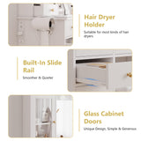 Makeup Vanity Desk with Mirror and Lights, White Vanity Table Set with Storage Drawers, Charging Station, Cabinets & Chair, Large Dressing Table with RGB Ambient Light for Women Girls Bedroom Bathroom Xixini