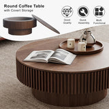 Round Coffee Table with Storage, Modern Wooden Coffee Table with Solid Wood Veneered, Circle Center Table Accent Tea Table for Living Room Apartment Small Space (31.5''L × 31.5''W × 14''H, Walnut) FGXJY