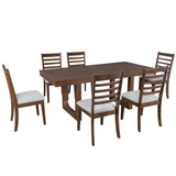 P PURLOVE 7 Piece Extendable Dining Table Set, Wooden Rustic Extendable Table with 18" Move Leaf and 6 Piece Upholstered Chairs for Dining Room, Kitchen (Brown) P PURLOVE