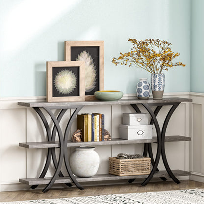 Tribesigns 70.8 Inch Narrow Console Table, Long Sofa Table Entry Table with 3 Tier Storage Shelves for Entryway Hallway Living Room (Gray) - WoodArtSupply