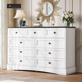 Hasuit Bedroom Dresser with 9 Drawers, 51.2‘’ Long Dresser TV Stand with Charging Station, Farmhouse Dresser Chest of Drawers, Large Wood Storage Organizer Dresser for Bedroom Living Room, White/Black Hasuit