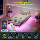 LUSIMO Twin Floating Bed Frame with RGB LED Lights, Heavy Duty Metal Platform and Underbed Storage, Black LUSIMO