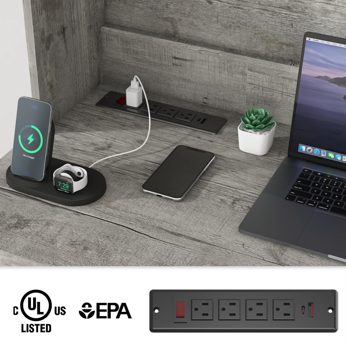 Halitaa Farmhouse 47'' Executive Desk, I-Shape Desk with 3 Drawers, 2 Cabinets, Gray Oak, for Home Office Halitaa