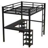 Full Size Loft Bed with Desk and Storage Shelves, Heavy Duty Metal Loft Bed with Black Desk and Guardrail, Full Size Loft Bed for Kids, Teens(Full Black Desk) Bellemave
