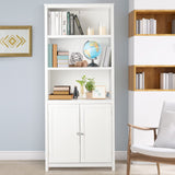 Tangkula 3-Tier White Bookcase with Double Doors for Elegant Storage Solutions Tangkula