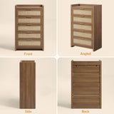 SICOTAS Dresser for Bedroom Chest of Drawers Tall Dresser with 5 Rattan Drawers Wood Dresser for Closet Boho Clothes Storage Tower Large Nightstand Sets for Living Room Hallway Nursery Entryway (2PCS) SICOTAS