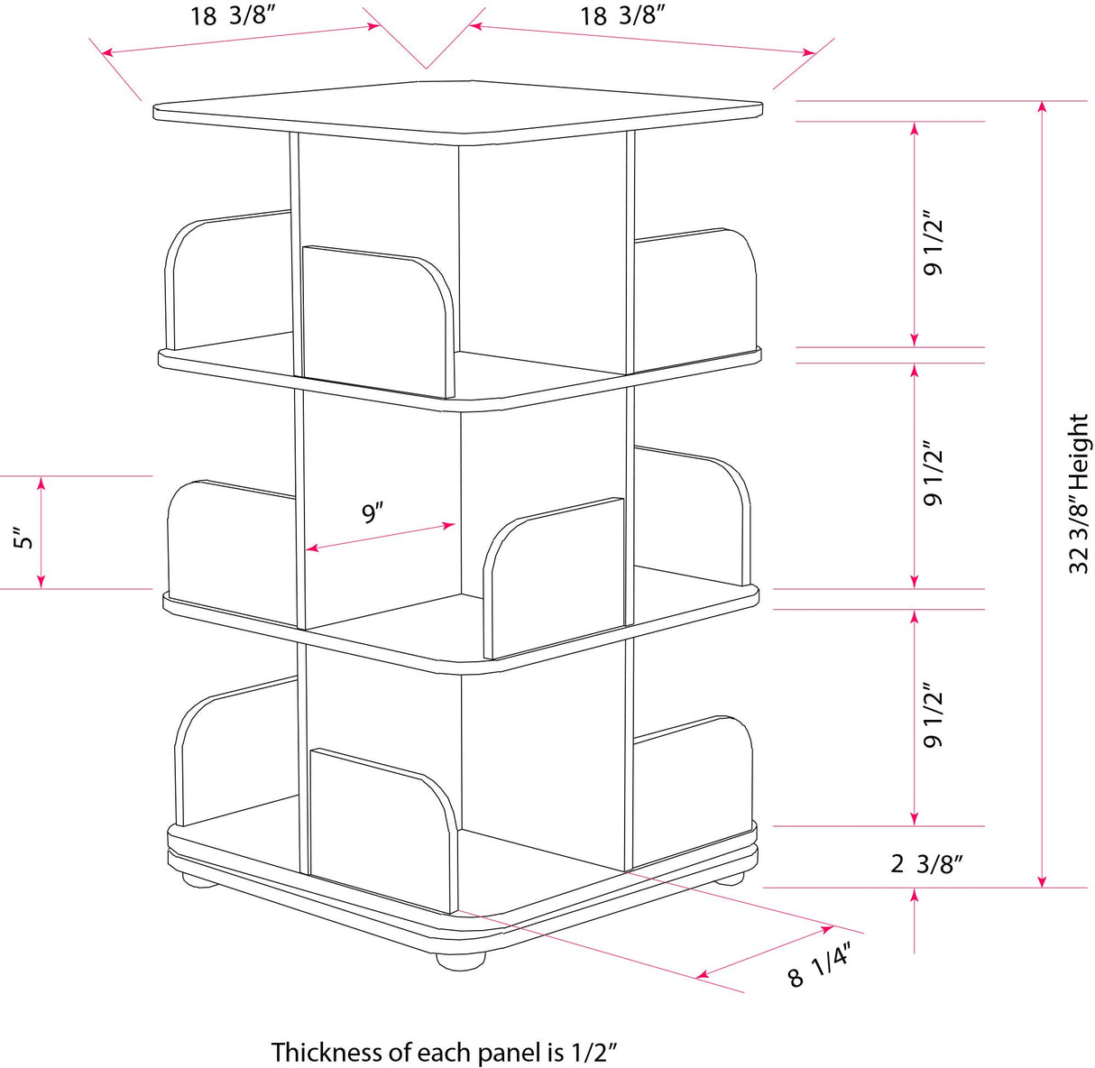 Kings Brand Furniture - Stylish Black 3-Tier Revolving Bookcase and Media Storage Unit Kings Brand Furniture