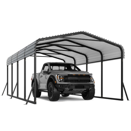 Hipicute 12' x 20' x 8.5' Heavy Duty Metal Carport with Galvanized Steel Roof, Steel Carport Kits Outdoor with Metal Roof, Galvanized Car Shelter for Tractors, Pickup, Boat, Car Hipicute