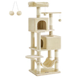 Feandrea Cat Tree, 61-Inch Cat Tower for Indoor Cats, Plush Multi-Level Cat Condo with 5 Scratching Posts, 2 Perches, 2 Caves, Hammock, 2 Pompoms, Beige UPCT192M01 Feandrea
