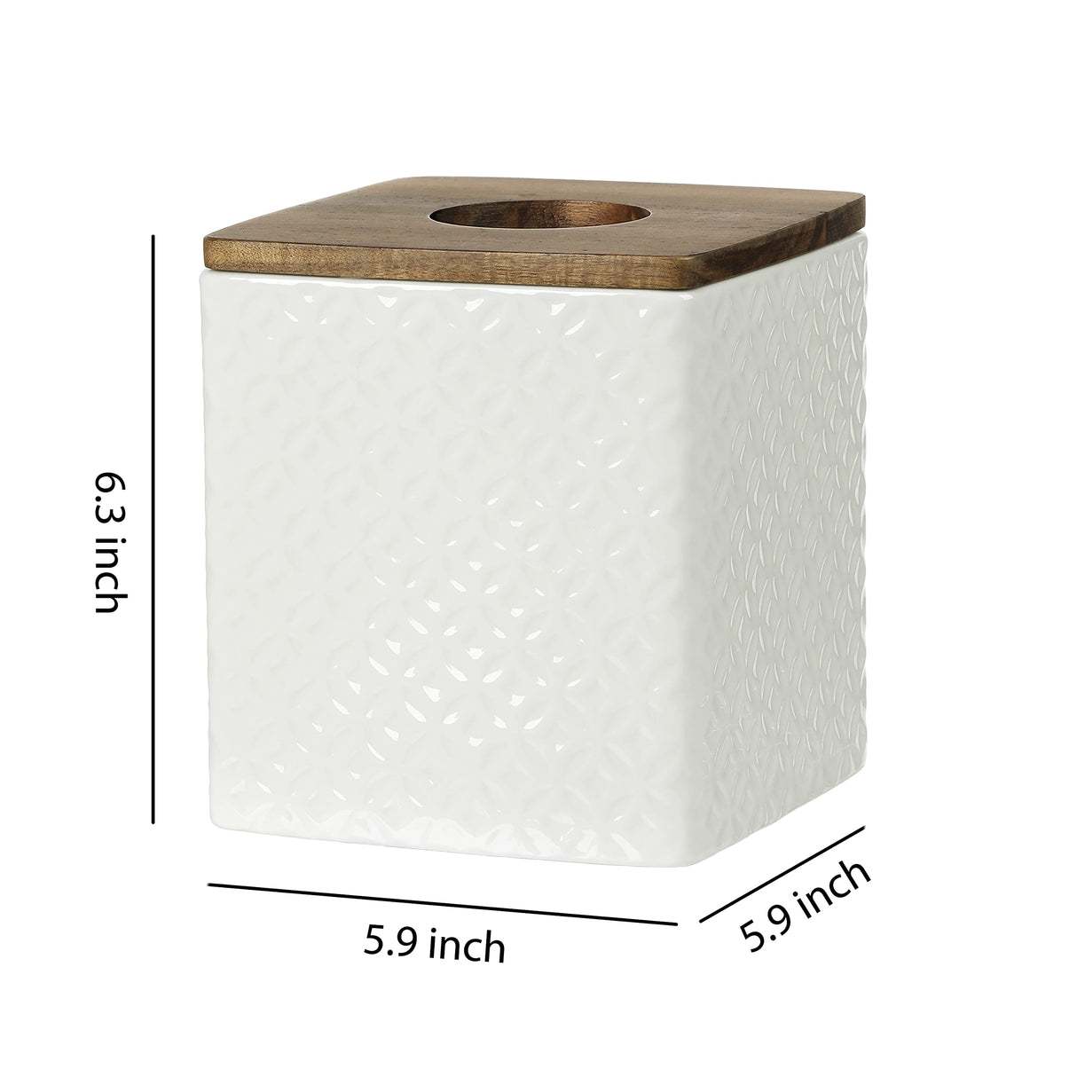 Motifeur Bathroom Accessories - Ceramic Tissue Holder with Wooden Lid, Decorative Square Tissue Cover Box (White and Beige) Motifeur
