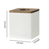 Motifeur Bathroom Accessories - Ceramic Tissue Holder with Wooden Lid, Decorative Square Tissue Cover Box (White and Beige) Motifeur