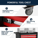 7-Drawer Metal Rolling Tool Chest with Wheels,Tool Storage Cabinet With Locking System，Toolbox with Wheels for Garage, Warehouse, Workshop, Repair Shop(Black&red,7-Drawer) OAKANDO