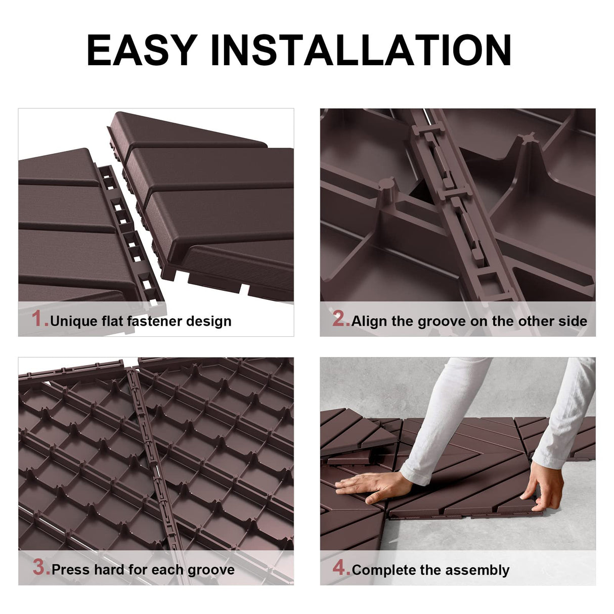 VANCASTLE Interlocking Floor Tiles, 12" x 12" Outdoor Flooring，All-Weather Waterproof Deck Tiles for Patio/Poolside/Garage/Gym, 1 Sq Ft Coverage per Tile, Easy to Install, Dark Brown/9 Pack VANCASTLE