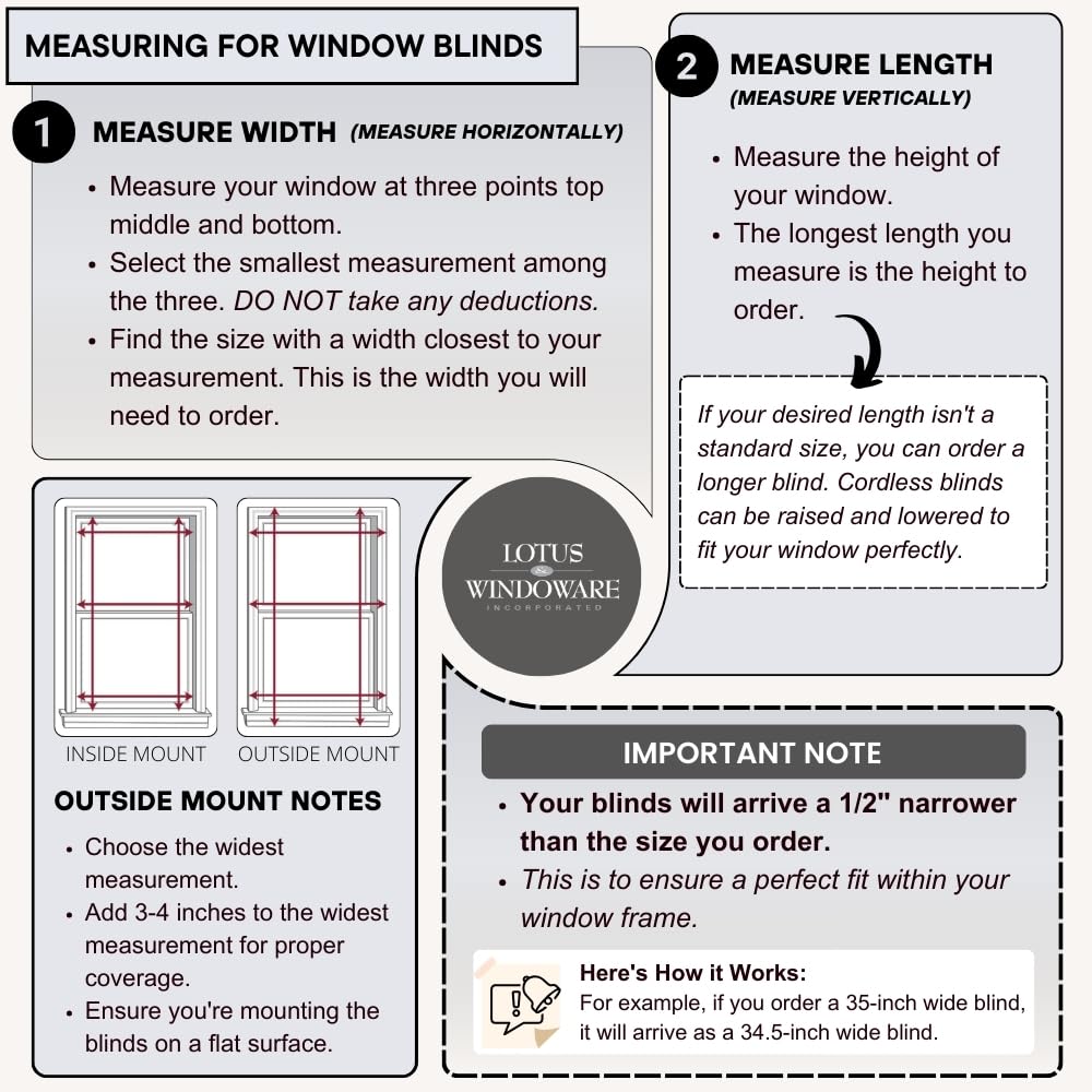 Lotus & Windoware Cordless, 2 Inch Faux Wood Blind, 40" Wide x 64" Long, Window Blinds, Blinds & Shades, Blinds for Indoor Windows, Embossed, Bright White LOTUS & WINDOWARE