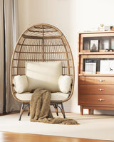 GAOMON Egg Chair, Oversized Wicker Outdoor Chairs with Luxury Cushions, 350LBs Capacity Steel Frame Patio Lounge Chaise for Indoor/Outdoor Use for Balcony, Living Room, Patio, White GAOMON