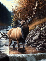 jiaqinglong Creek Elk Diamond Painting Kits, Forest Animal Diamond Painting, Full Round Crystal Gemstone Art Kit for Adults for Wall Decor Entryway Decor Relaxing 12x16 Inch, Colourful jiaqinglong