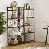 BON AUGURE 5-Tier Rustic Oak Industrial Bookshelf with Metal Frame BON AUGURE