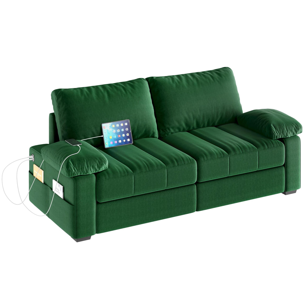 Yaheetech 79" Sofa Couch Modern Velvet Couch with Removable Covers & USB Ports Oversized Loveseat Sofas with Storage Pockets for Living Room Bedroom Apartment Green Yaheetech
