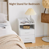 Mellolivin Nightstand with Charging Station and LED Lighting, White Night Stand with 2 Drawers, Modern Wood Nightstand, Bedside Table, End Table for Bedroom and Living Mellolivin