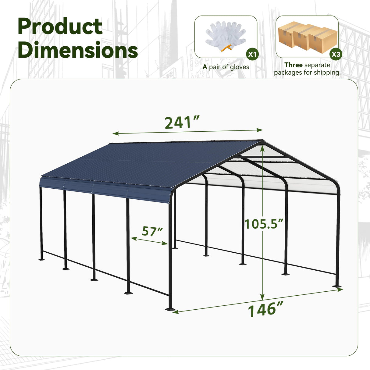 GRAVFORCE 12x20 FT Metal Carport, Heavy Duty Carports Canopy with Galvanized Steel Frame and Roof, Outdoor Garage Car Shed for Pickup, Boat, Cars and Tractors GRAVFORCE