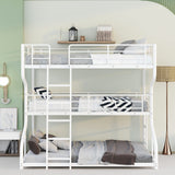 Metal Triple Bunk Beds, Full XL over Twin XL over Queen Bunk Beds for 3, Modern Style Heavy-Duty Steel Frame Bunk Bed with Safety Rail, Built-in Ladder for Bedroom, Dorm, Kids, Teens, Adults (White) Harper & Bright Designs