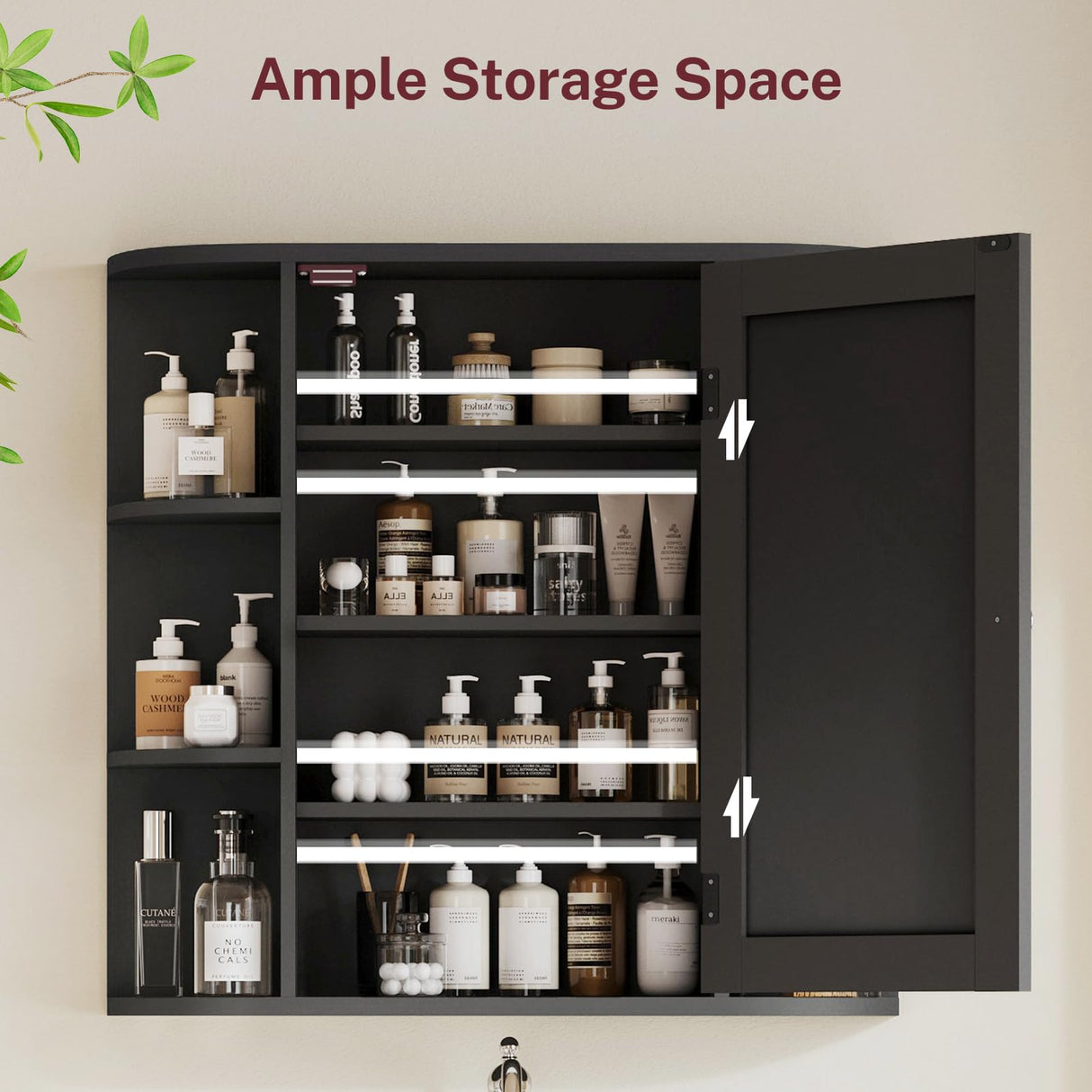 TEENFON Medicine Cabinet Mirror with Door & Adjustable Shelves, Bathroom Medicine Cabinet with Mirror, Medicine Cabinets for Bathroom, Black TEENFON