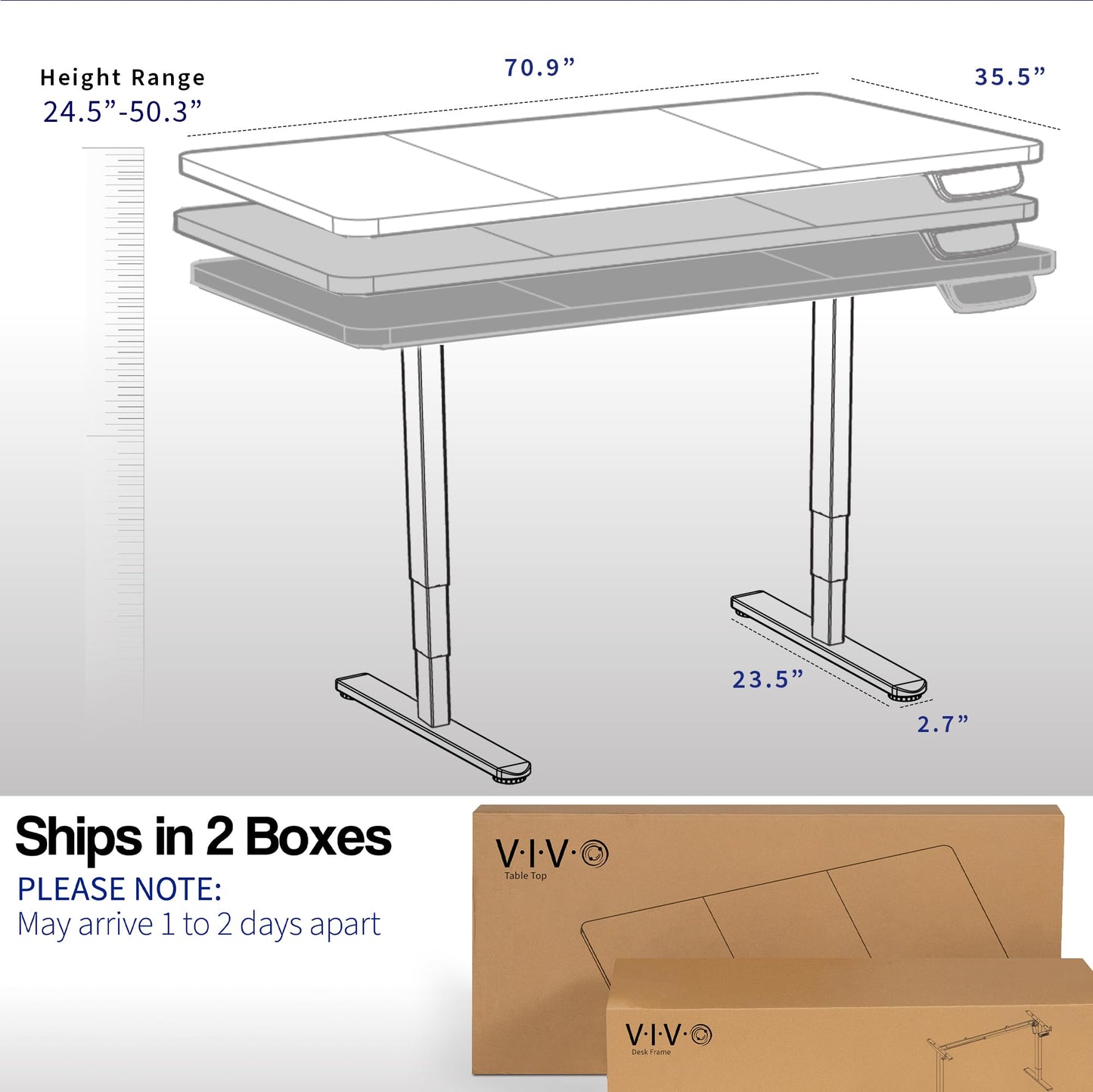 VIVO Electric Height Adjustable 71 x 36 inch Memory Stand Up Desk, Black Table Top, Black Dual Motor Frame with Preset Controller, 2B Series, DESK-KIT-2B7B-36 - WoodArtSupply