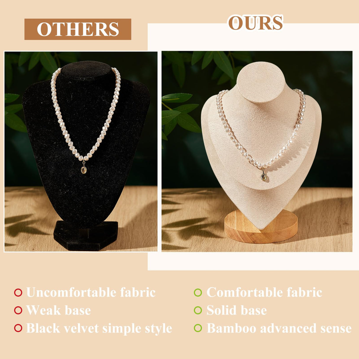 Juexica 2 Pcs 3 Pcs Necklace Display Stand Bamboo Jewelry Bust Display Stands for Selling Home Trade (Beige) Juexica